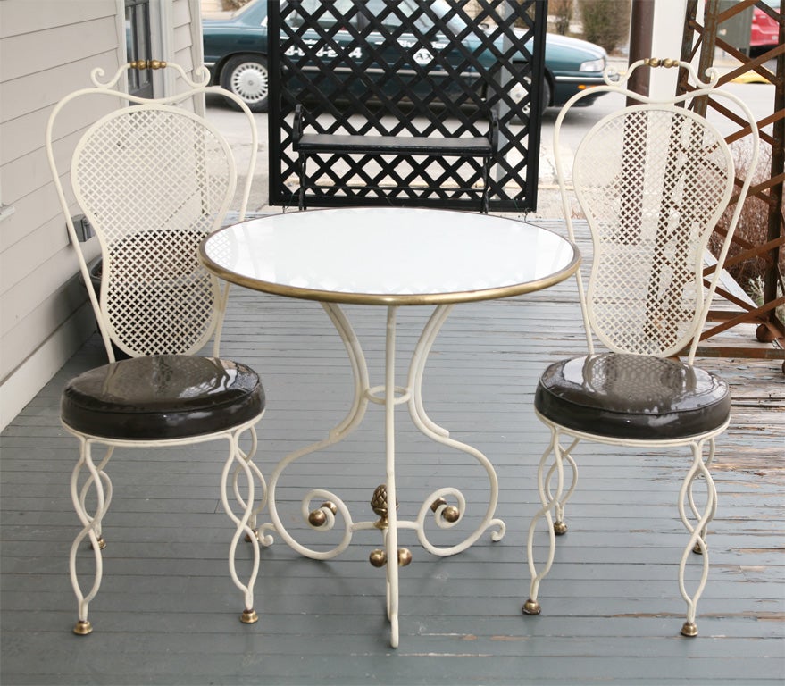 Cast Iron and Brass Bistro Table and Chairs