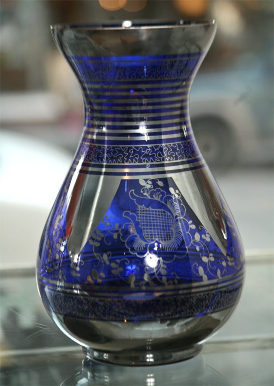 Pair of Luminous Cobalt Blue Glass and Silver Vases 5