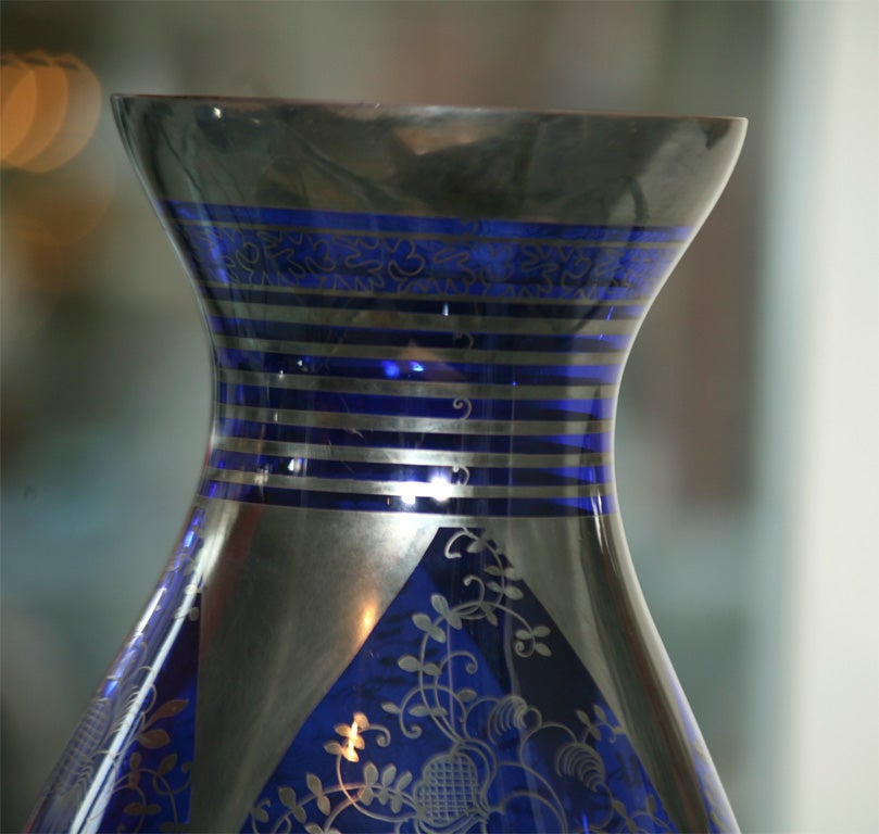 Pair of Luminous Cobalt Blue Glass and Silver Vases 6