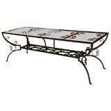 Vintage Wrought Iron Dining Table with Glass Top
