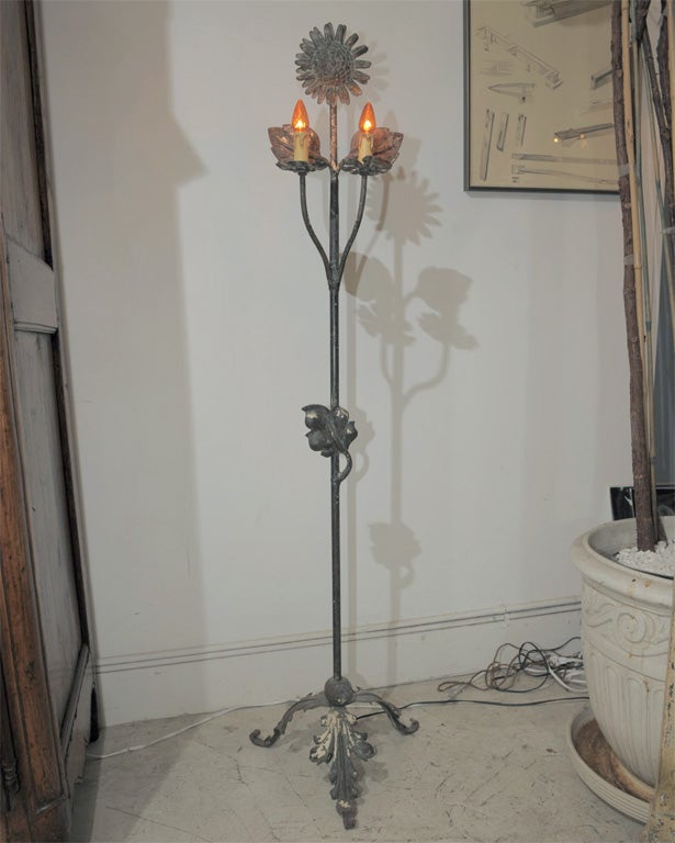 Hand Wrought Bronze Sun Flower Floor Lamp