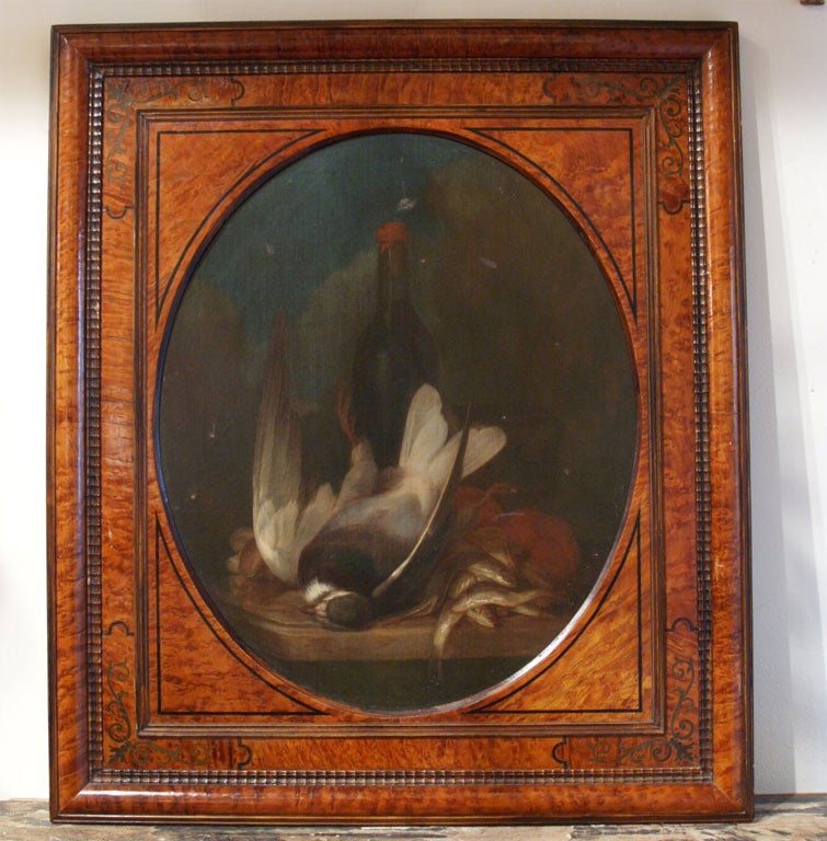 Brass Pair of Charles X French Nature Morte Oil on Canvas For Sale