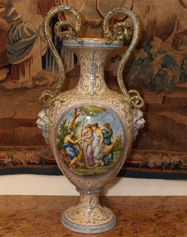 MONUMENTAL PAIR Italian Faience Vase In Good Condition In Natchez, MS
