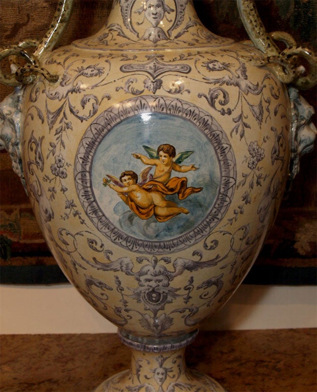 MONUMENTAL PAIR Italian Faience Vase 2