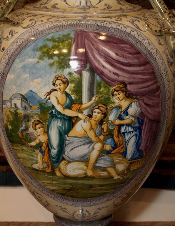 MONUMENTAL PAIR Italian Faience Vase 3