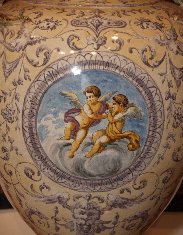 MONUMENTAL PAIR Italian Faience Vase 4