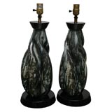 Pair of Murano Glass Lamps with Swirl Design