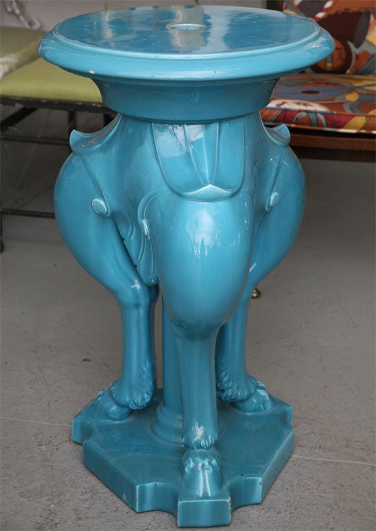 American Nineteenth Century Turquoise Ceramic Tripod Table- Stand
