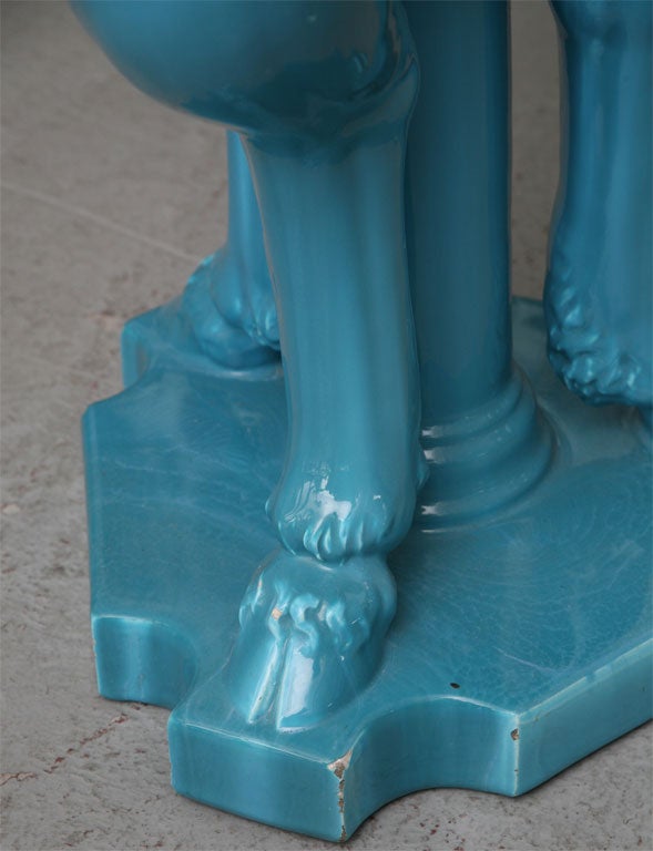 19th Century Nineteenth Century Turquoise Ceramic Tripod Table- Stand