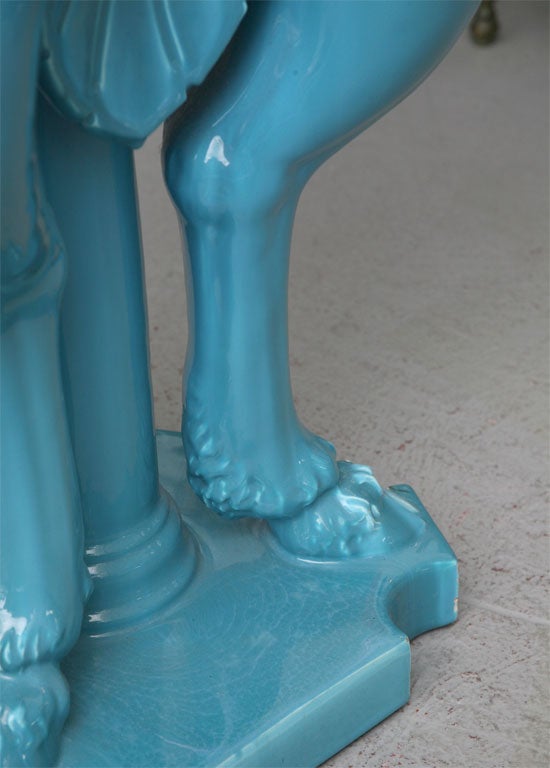Pottery Nineteenth Century Turquoise Ceramic Tripod Table- Stand