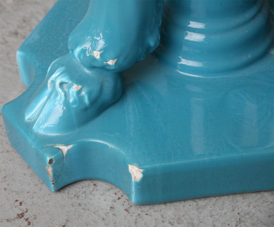 Nineteenth Century Turquoise Ceramic Tripod Table- Stand 3