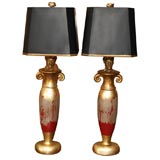 Pair of Silver, Gold and Red Vase Lamps by Benjamin Burts
