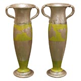 Pair of Silver/Green Leaf Vases with Handles by Benjamin Burts