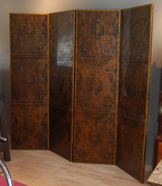 Belgian 18th C. Leather Screen For Sale