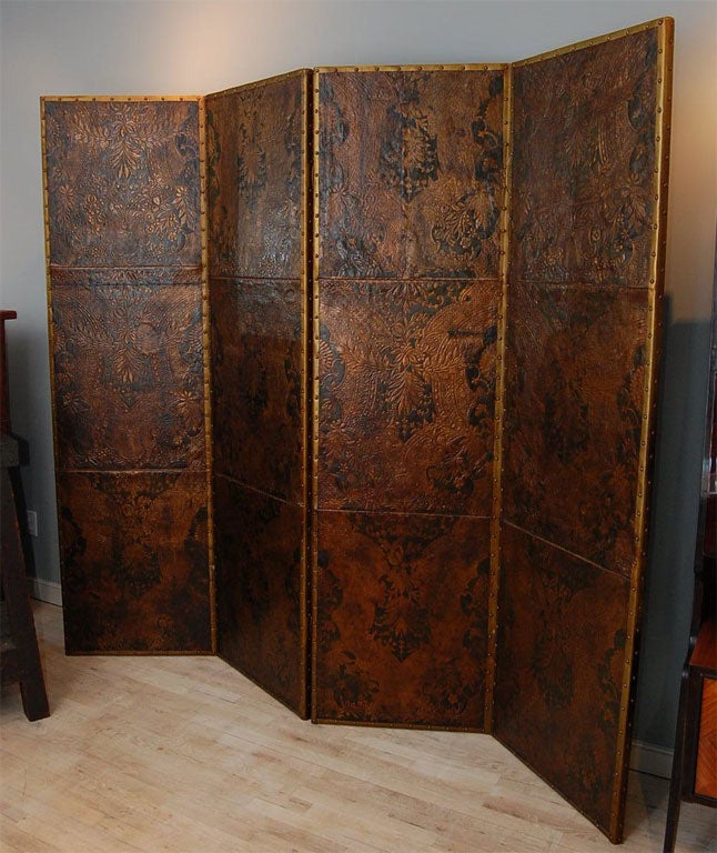 18th Century and Earlier 18th C. Leather Screen For Sale