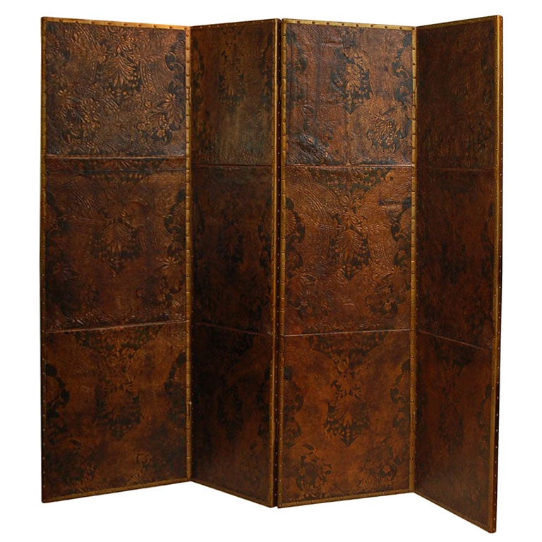 18th C. Leather Screen For Sale