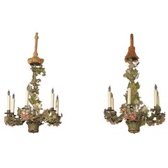 A Fanciful Pair of French Tôle Chandeliers