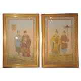 Antique A Pair of Chinoiserie Painted Theatre Panels with Gilt Border