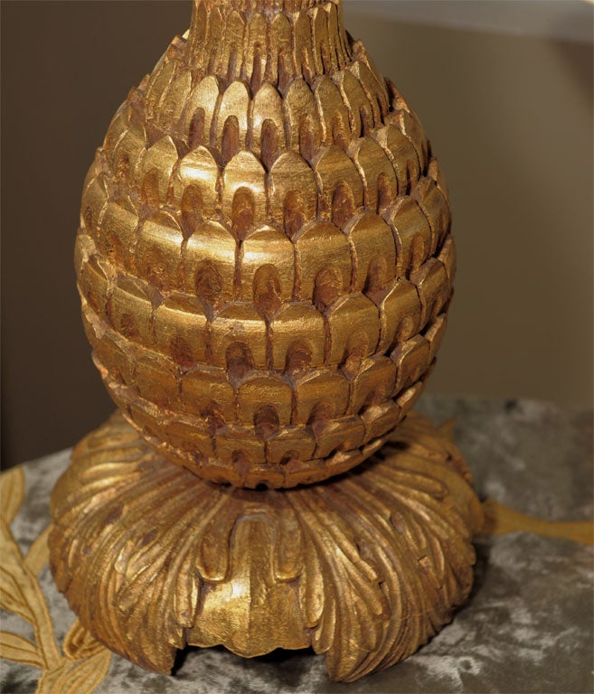 A Voluptuous 1950’s Carved Bois Doré Pineapple Lamp
