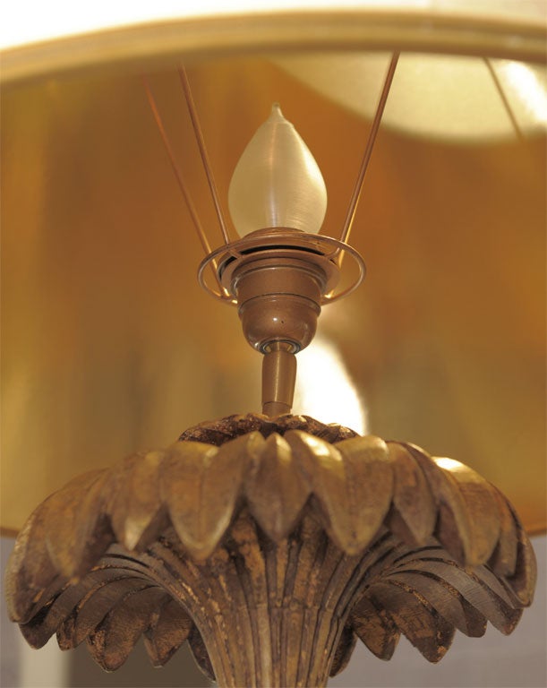 Gilt A Voluptuous 1950’s Carved Bois Doré Pineapple Lamp