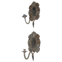 A Rare Pair of Rococo Venetian Etched Mirrored Sconces