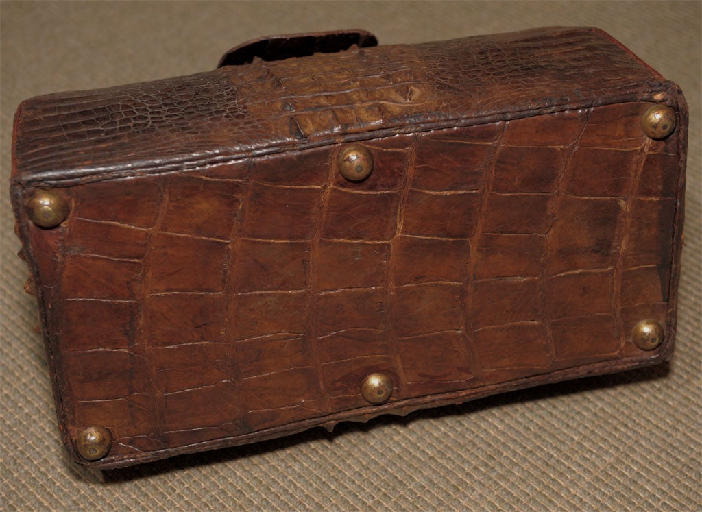 English Victorian Doctor’s Bag Made of Crocodile For Sale