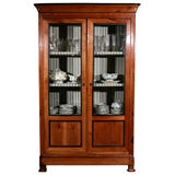 A Louis Phillipe Fruitwood Bookcase with Vintage Ticking Fabric