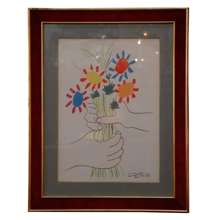 PABLO PICASSO "bouquet de fleur" lithographie couleur