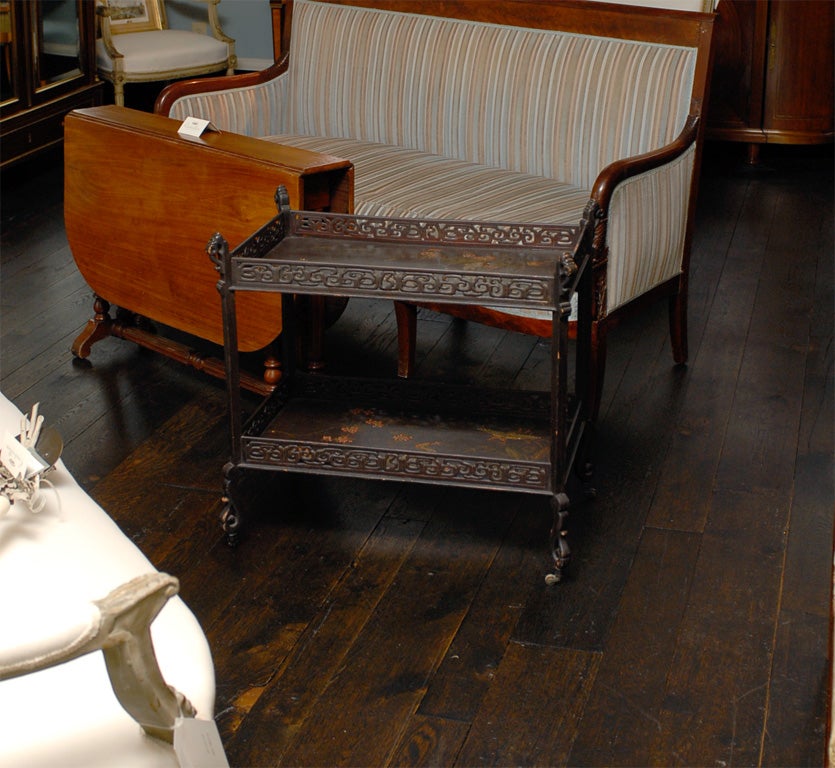 French, Napoleon III Serving Cart with Japanned Painting