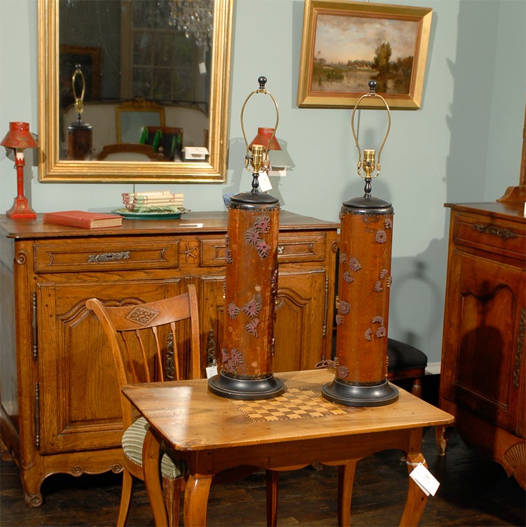 Pair of 19th Century English Printer Rolls as Lamps