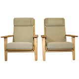 Retro Pair of Oak Paddle Arm Chairs by Hans Wegner