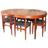 Vintage Teak Dining Table with Nested Chairs by Hans Olsen