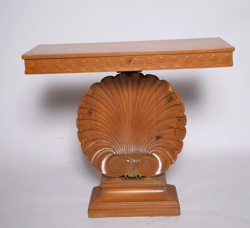 Edward Wormley Console Table by Dunbar,
with wave pattern across apron and large
shell pedestal base, model #