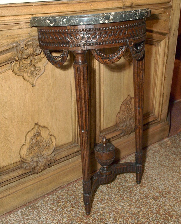 French Demi Lune  Wood Console with marble top