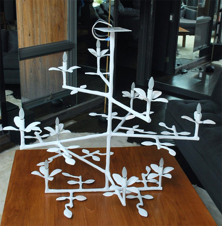 Four Leaf Cluster chandelier with a white plaster finish. 11 lights and cups.   These Can be made in Additional Sizes and finishes.  Please call for Additional Information.