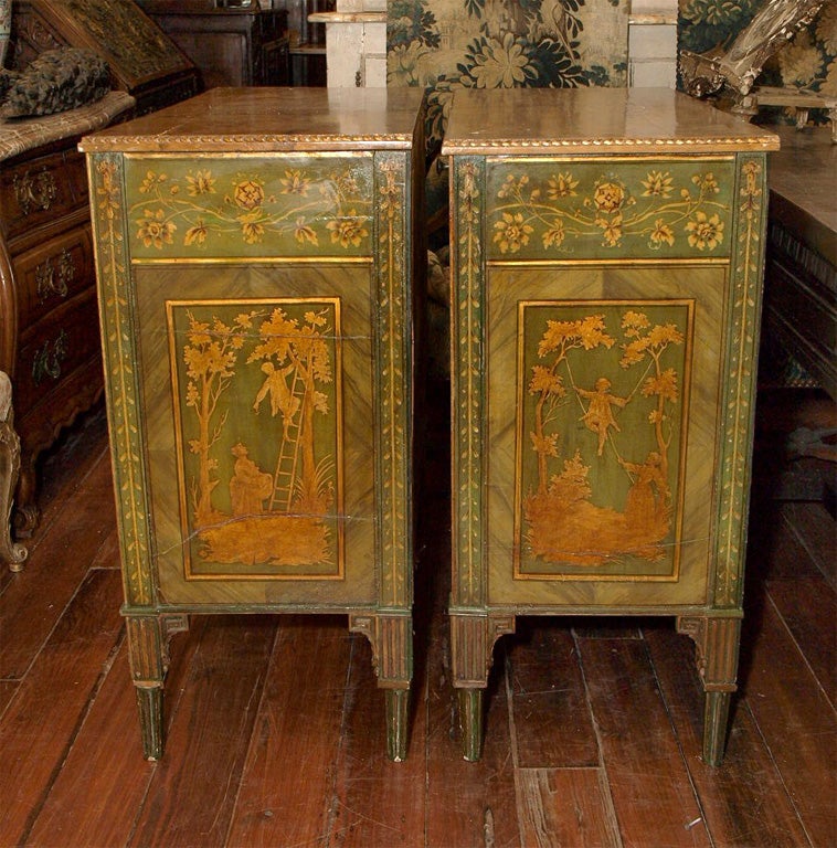 Pair of Italian Pained Cabinets two doors and one drawer For Sale 4