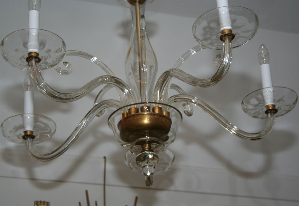 Italian #4205 5-Arm Murano Clear Glass Chandelier *now $4, 000.00 For Sale
