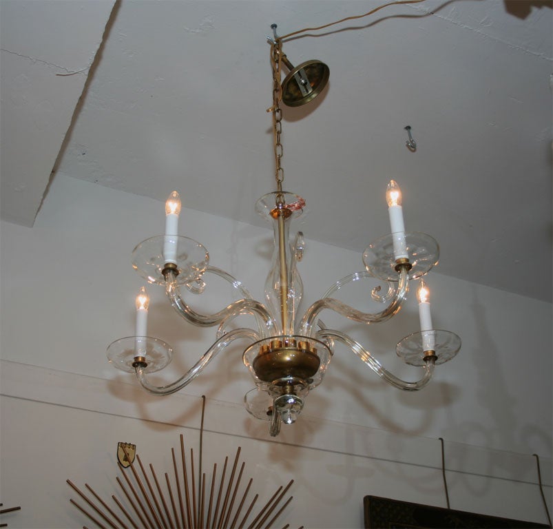 #4205 5-Arm Murano Clear Glass Chandelier *now $4, 000.00 For Sale 4