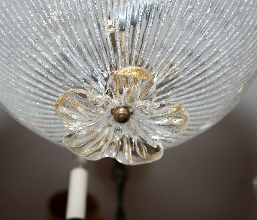 #3926  Fluted Murano Glass Pendant Bowl Fixture.