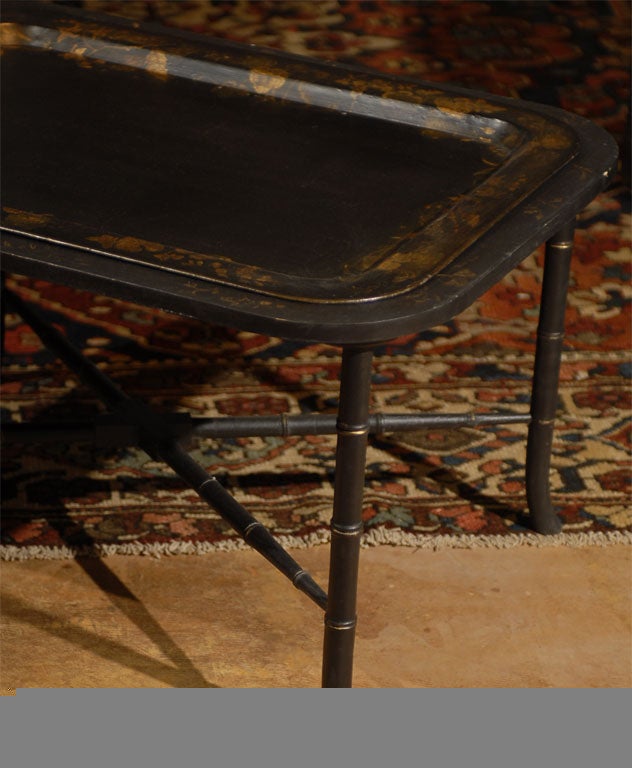 19th Century English Tole Tray w/ Gilt Leaf Design