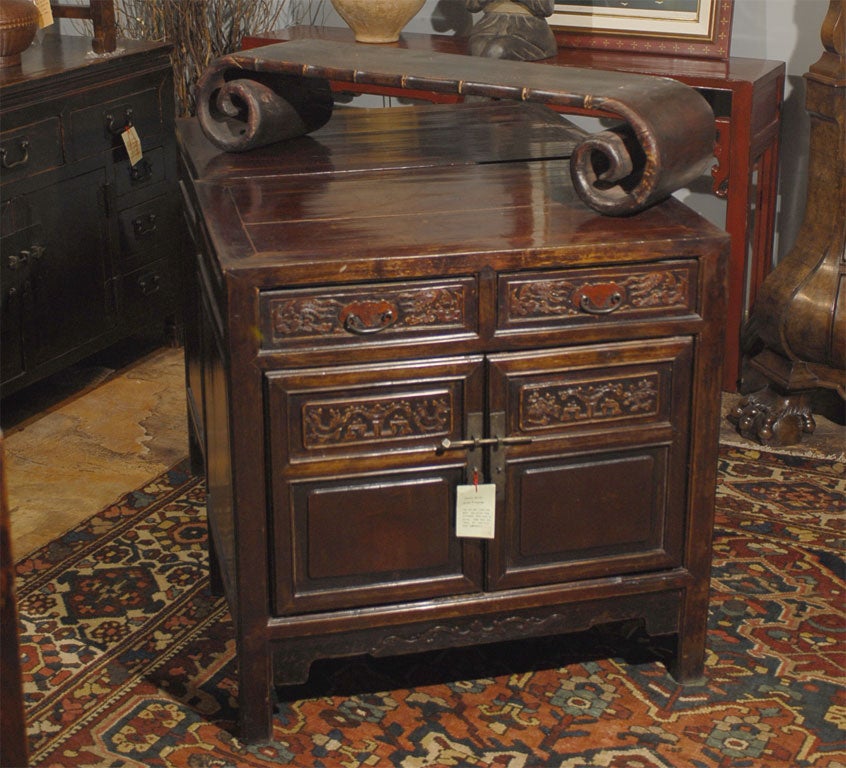 Small Scroll Leg Low Table with Bamboo Carving