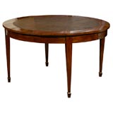 Early 19th C. Dutch Round Mahogany Table w/ Green Canvas Top