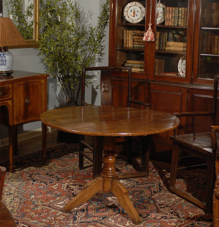 19th C. Country French Round Gueridon Table of Wild Cherry