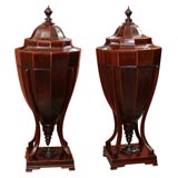 Antique Pair of Mahogany Inlaid Urn Form Knife Boxes, ca 1800