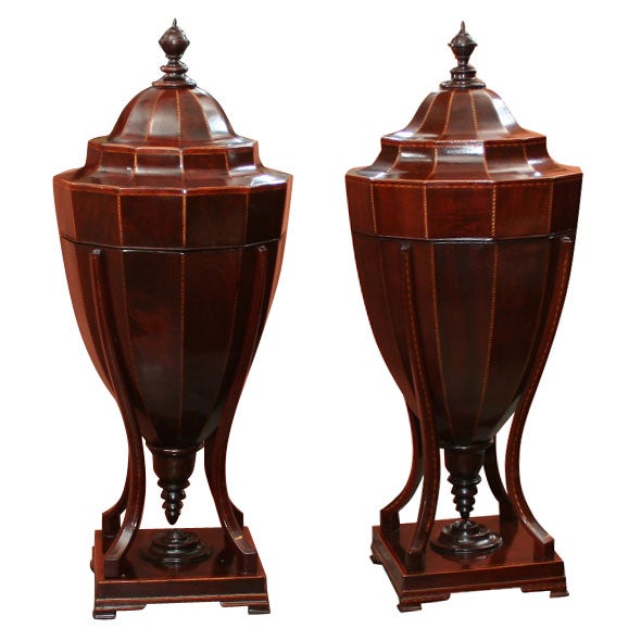Pair of Mahogany Inlaid Urn Form Knife Boxes, ca 1800
