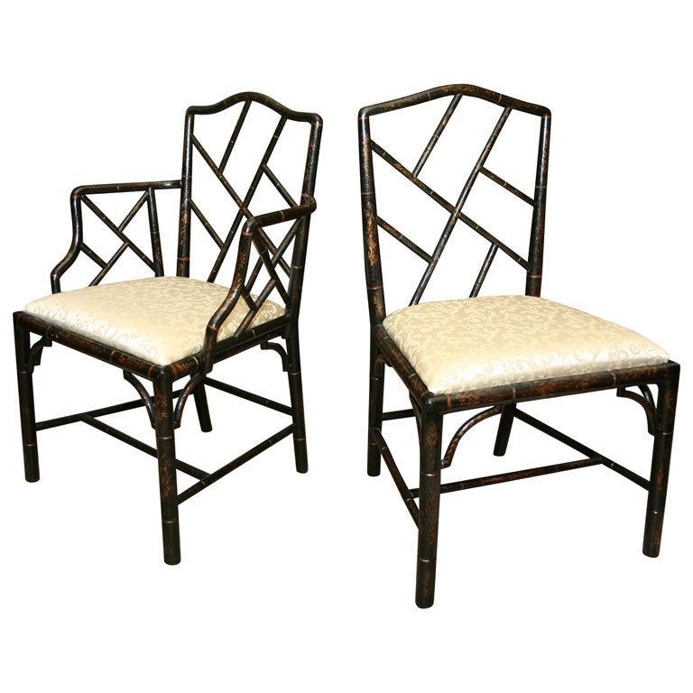 Rare set of 8 Faux Bamboo Dining Chairs. ca 1800
