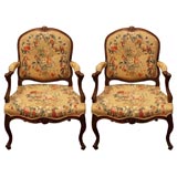 Two Pair of 18th Century Armchairs w/ Original Abusson Textile