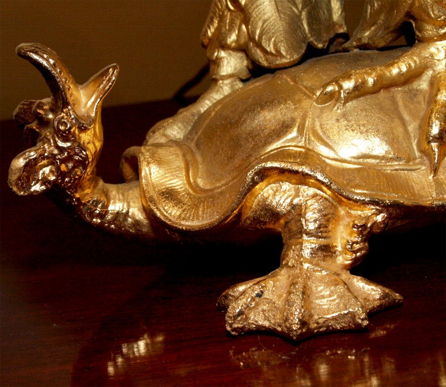French Gilt Bronze Oil Lamp Cockatoo on Turtle 3