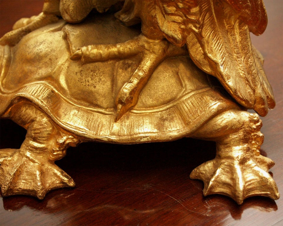 French Gilt Bronze Oil Lamp Cockatoo on Turtle 4