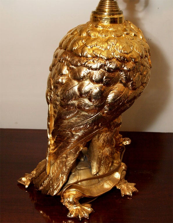 French Gilt Bronze Oil Lamp Cockatoo on Turtle 5